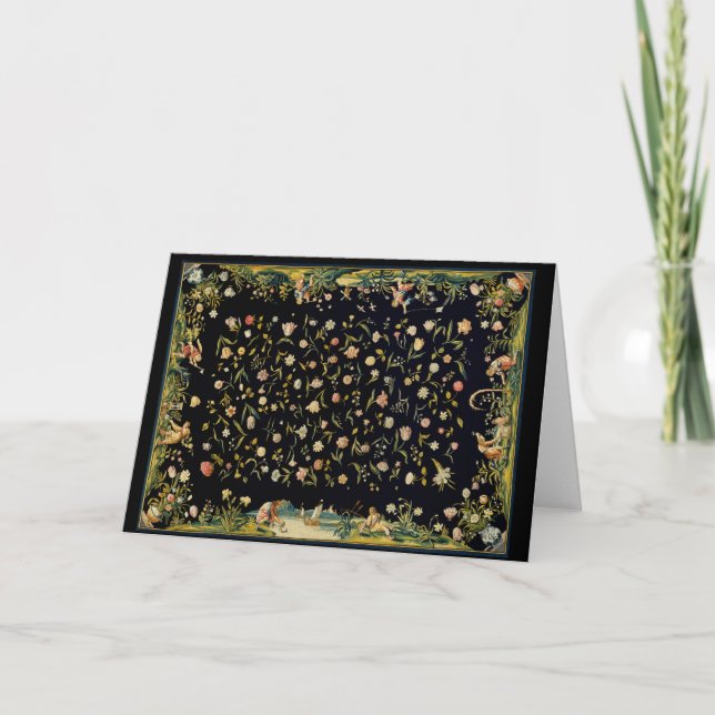 Tarjeta Ilustracion de alfombra de mesa floral antigua (Anverso)