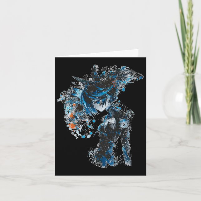 Tarjeta Ilustración de Anime Manga Gráfico Ojos Azules Ani (Anverso)