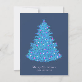 Tarjeta ilustración de árbol de Navidad azul