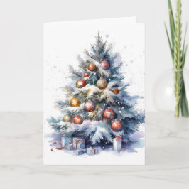 Tarjeta Ilustracion de árbol verde decorado por navidades