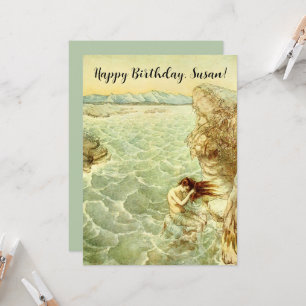 Tarjeta Ilustración de Arthur Rackham Ninfa en una roca