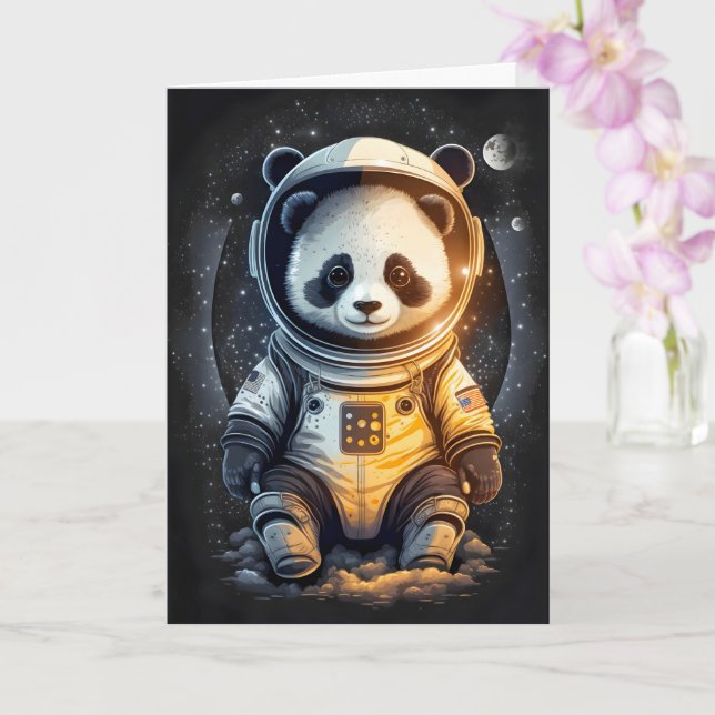 Tarjeta Ilustración de astronauta panda (Orquídea)