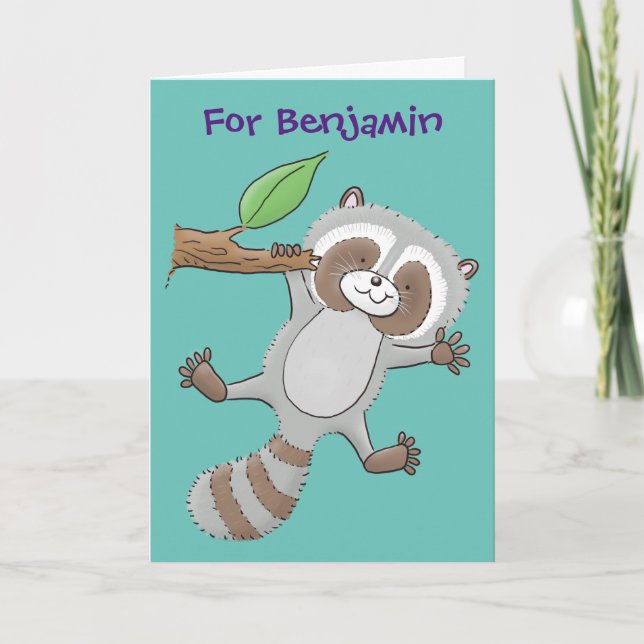 Tarjeta Ilustracion de bebé de raccoon feliz lindo (Anverso)