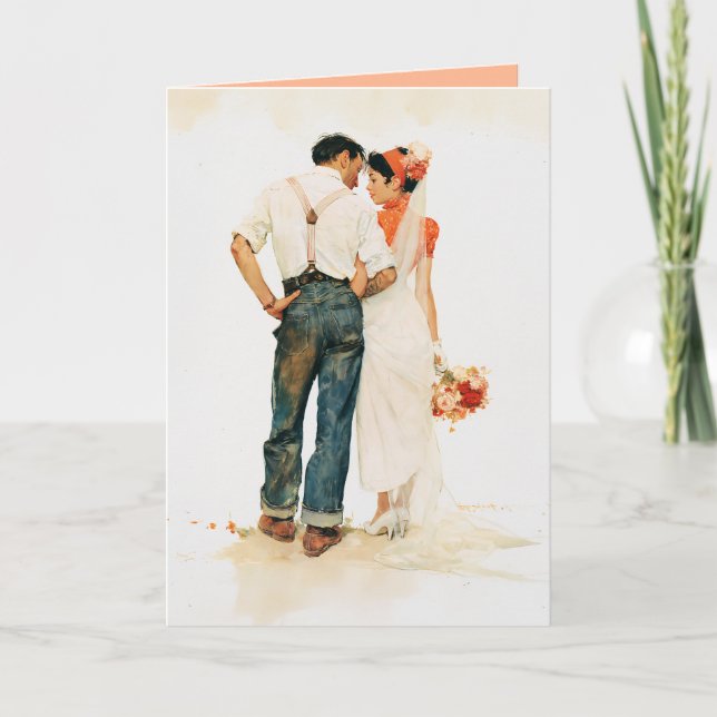 Tarjeta Ilustración de Boda de Romance Rústico (Anverso)