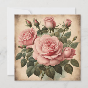 Tarjeta Ilustracion de Bouquet floral de rosas rosadas vin
