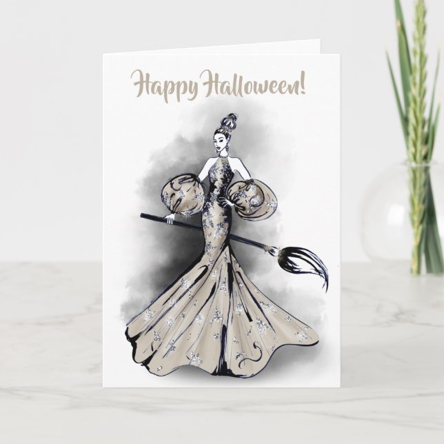 Tarjeta Ilustracion de Brujas de Halloween (Anverso)
