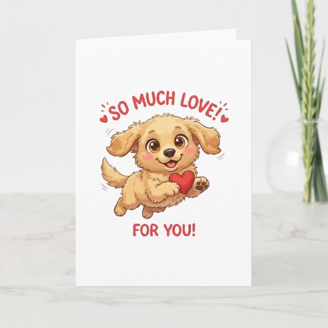 Tarjeta Ilustración de cachorro adorable con corazón (Anverso)