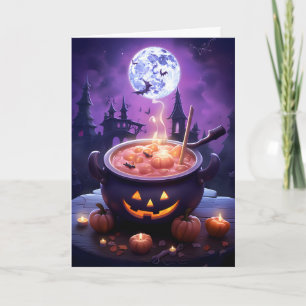 Tarjeta Ilustración de caldero de luna llena de Halloween