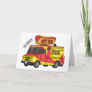 Tarjeta Ilustracion de camión de comida para perros calien