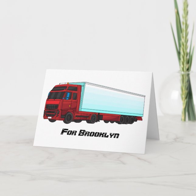 Tarjeta Ilustracion de camión de remolques rojos (Anverso)