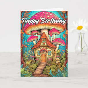 Tarjeta Ilustración de Casa de Hongos Adorable
