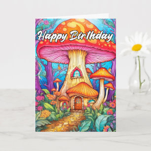 Tarjeta Ilustración de Casa de Hongos Pequeña y Bonita
