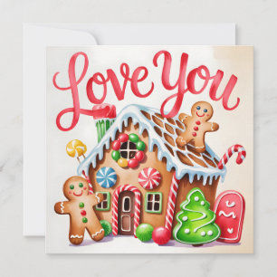 Tarjeta Ilustración de Casa de Pan de Jengibre "Te Amo"