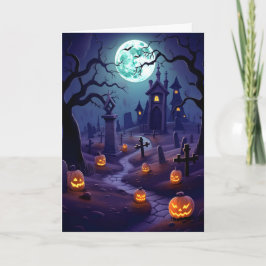 Tarjeta Ilustracion de cementerio de Halloween