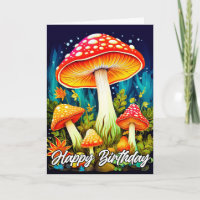Ilustracion de champiñones del bosque brillante