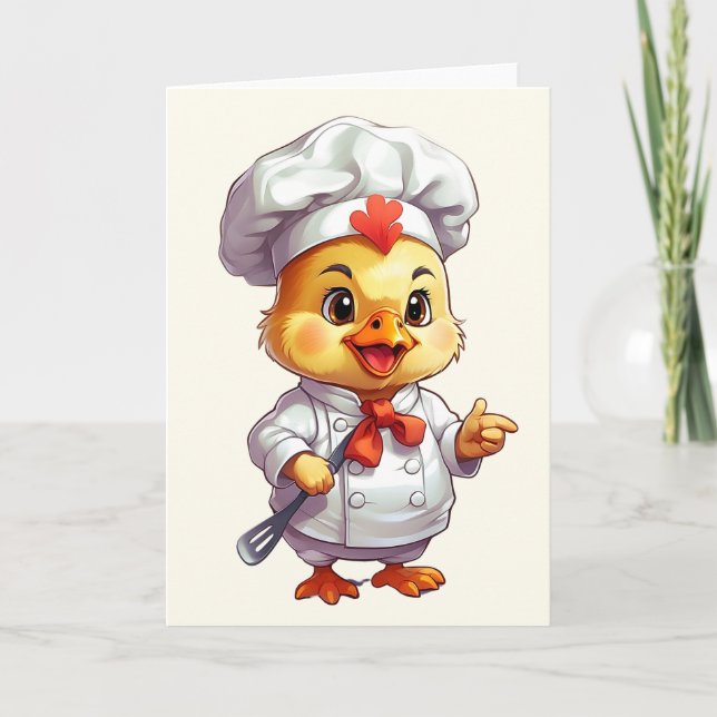 Tarjeta Ilustración de Chef Pollo Bebé Espátula en Blanco  (Anverso)