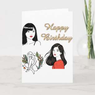 Tarjeta Ilustración de chica chic Feliz cumpleaños Fashion