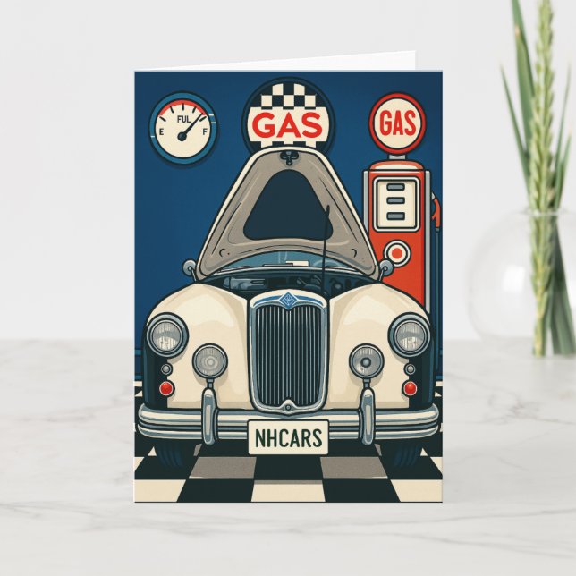 Tarjeta Ilustracion de coches antiguos Saludo en blanco (Anverso)