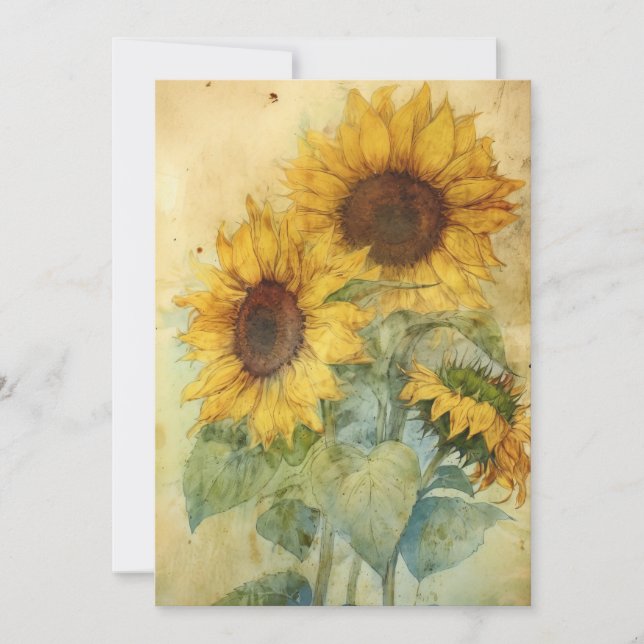 Tarjeta Ilustracion de color de agua Shabby Sunflowers (Anverso)