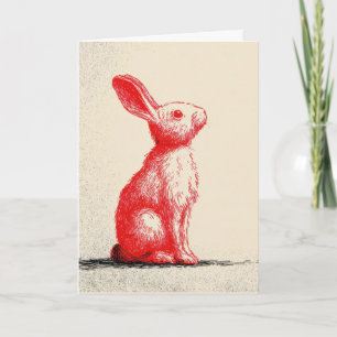 Tarjeta Ilustración de conejo rojo - Anima vintage minimal