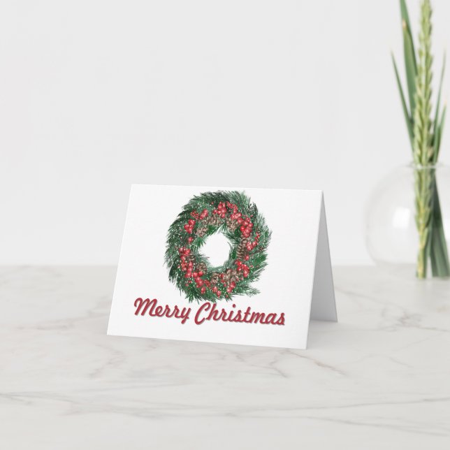 Tarjeta Ilustración de corona de Navidad tradicional sin f (Anverso)