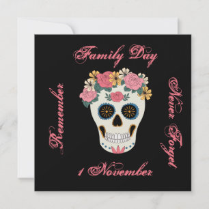 Tarjeta Ilustración de cráneo de azúcar floral rosa