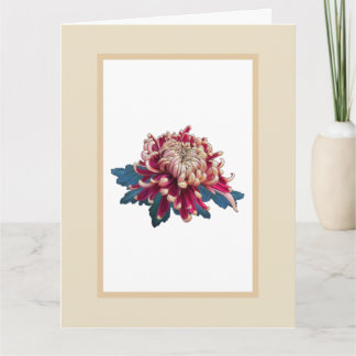 Tarjeta Ilustracion de crisantemo rojo y amarillo beige