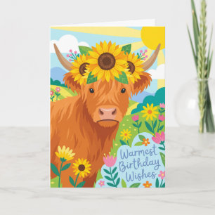 Tarjeta Ilustración de cumpleaños con corona de girasoles 