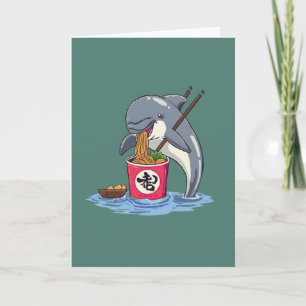 Tarjeta Ilustración de delfín comiendo ramen
