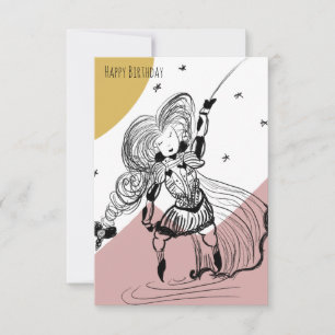 Tarjeta Ilustración de dibujo de niña esgrimiendo Cumpleañ