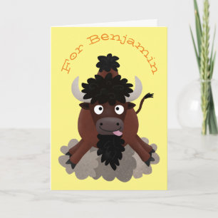 Tarjeta Ilustración de dibujos animados de búfalo bisonte