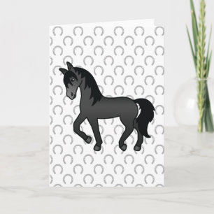 Tarjeta Ilustración de dibujos animados de caballo trotón 