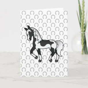 Tarjeta Ilustración de dibujos animados de caballo trotón 