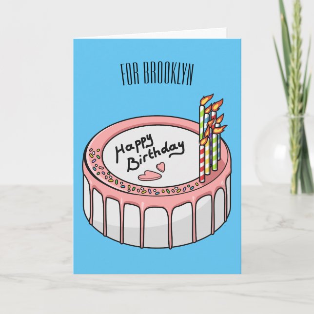 Tarjeta Ilustración de dibujos animados de pastel de cumpl (Anverso)