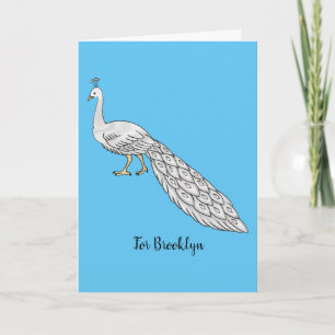 Tarjeta Ilustración de dibujos animados de pavo real blanc