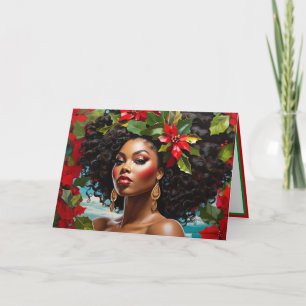 Tarjeta Ilustración de Diva Afroamericana con Acebo de Nav