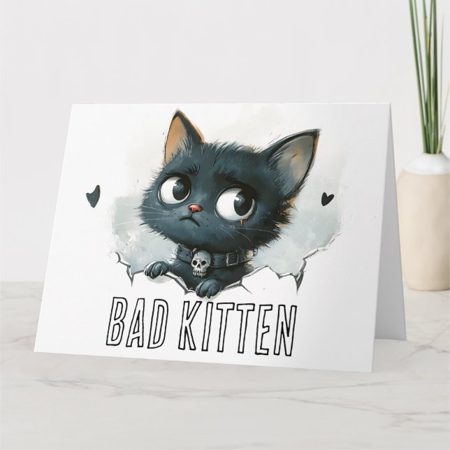 Tarjeta Ilustracion de Edgy Kitten - Texto "Gatito malo" (Anverso)