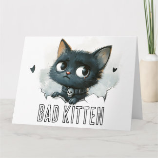Tarjeta Ilustracion de Edgy Kitten - Texto "Gatito malo"