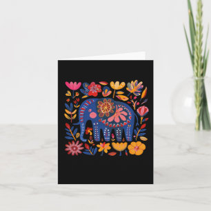 Tarjeta Ilustración de elefante con patrón floral colorido