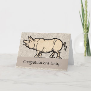 Tarjeta Ilustracion de época de cerda de cerdo