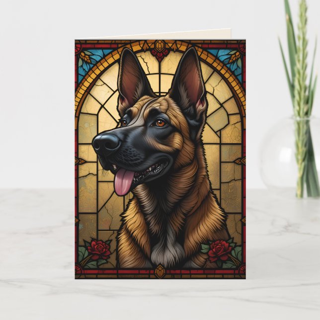 Tarjeta Ilustración de estilo vitral de Malinois belga (Anverso)