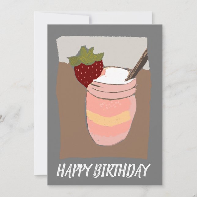 Tarjeta Ilustración de Feliz Cumpleaños Batido de Fresa (Anverso)