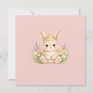 Tarjeta Ilustración de flor silvestre de conejito pastel