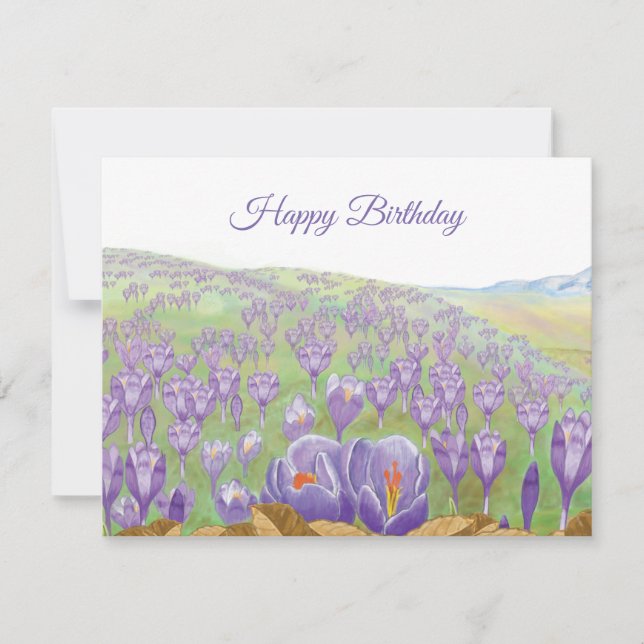 Tarjeta Ilustración de flores de crocus púrpura en Spring  (Anverso)