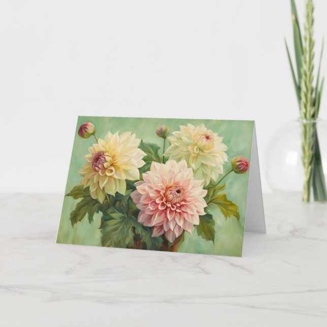 Tarjeta Ilustración de flores de dalia en flor (Anverso)