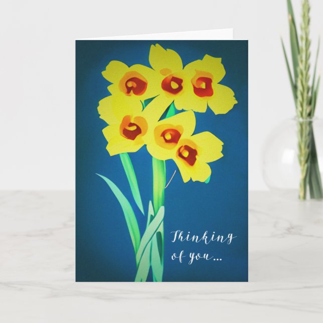 Tarjeta Ilustración de flores de narciso - Pensando en ti (Anverso)