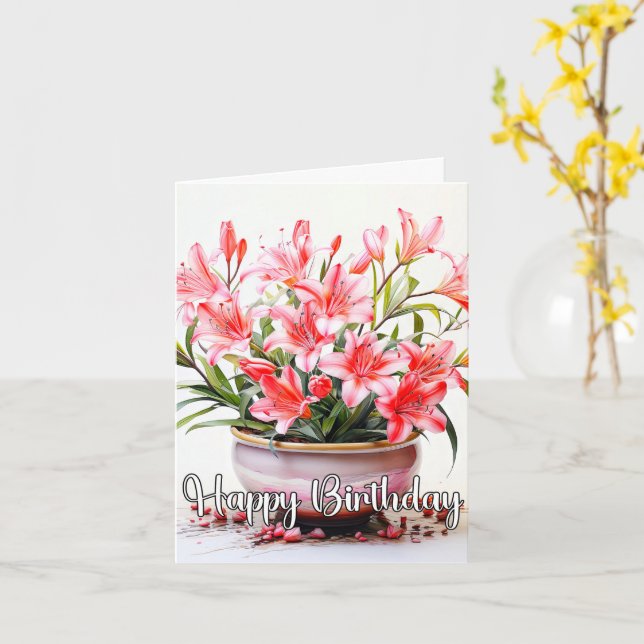 Tarjeta Ilustracion de flores Lily Potoming Blooming (flor amarilla)