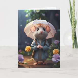Tarjeta Ilustración de flores moradas de ratón adorable en