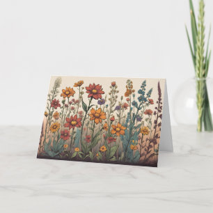 Tarjeta Ilustración de flores silvestres creciendo en el c