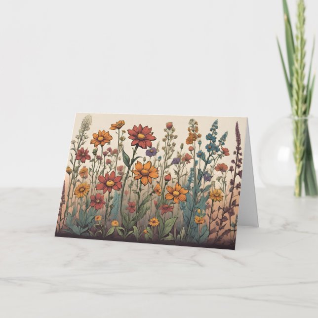 Tarjeta Ilustración de flores silvestres creciendo en el c (Anverso)